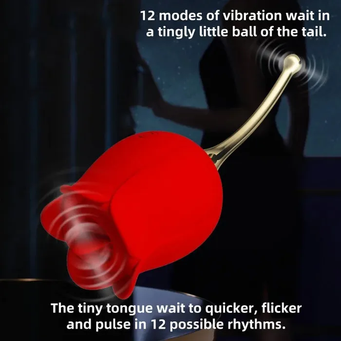 OOTYEMO Vibrators Silicone Rose Vibrator Toy with Tongue