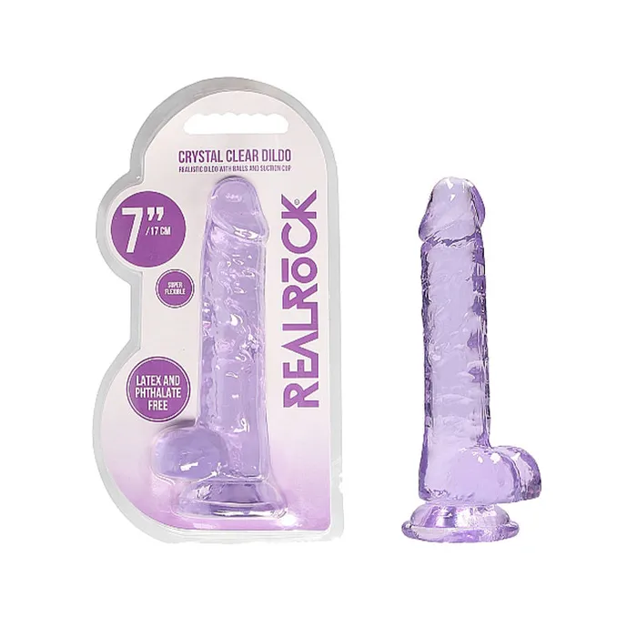 RealRock Crystal Clear Realistic 7 in Dildo With Balls and Suction Cup Purple Nalpac Dildos RealRock Crystal Clear Realistic 7 in Dildo With Balls and Suction Cup Purple Nalpac Dildos