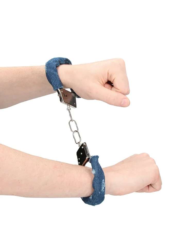Vibrators Denim Metal Handcuffs Roughend Denim Style Blue Shots America