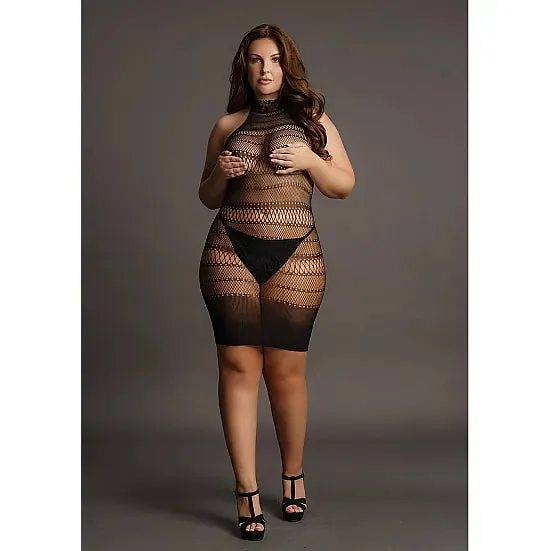 Le Desir Plus Size Le Desir High Lace Neck Net Mini Dress Plus Size
