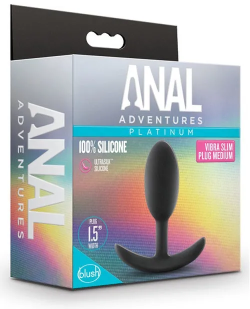 Blush Novelties Male Sex Toys Anal Adventures Platinum Silicone Vibra Slim Butt Plug SmallMedium