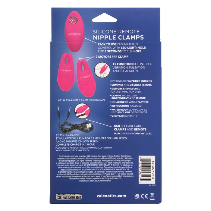 CalExotics Anal Silicone Remote Nipple Clamps Pink