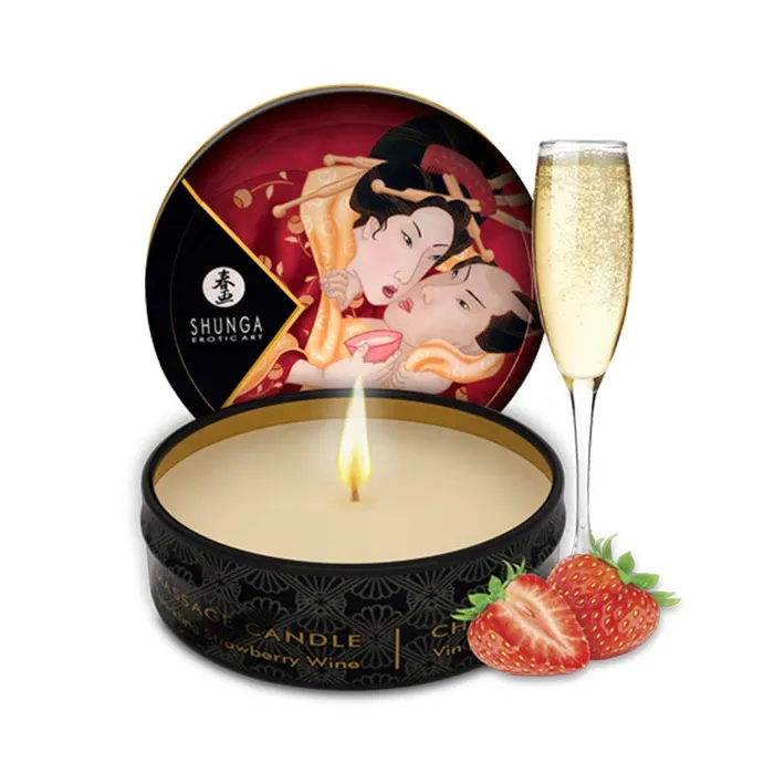 Couples Shunga Mini Massage Candle Romance Sparkling Strawberry Wine 1 Oz