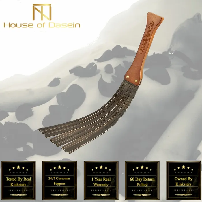House of Dasein Restraints Floggers Genuine Leather Spanking Flogger Bdsm Strip Paddle Wooden Handle