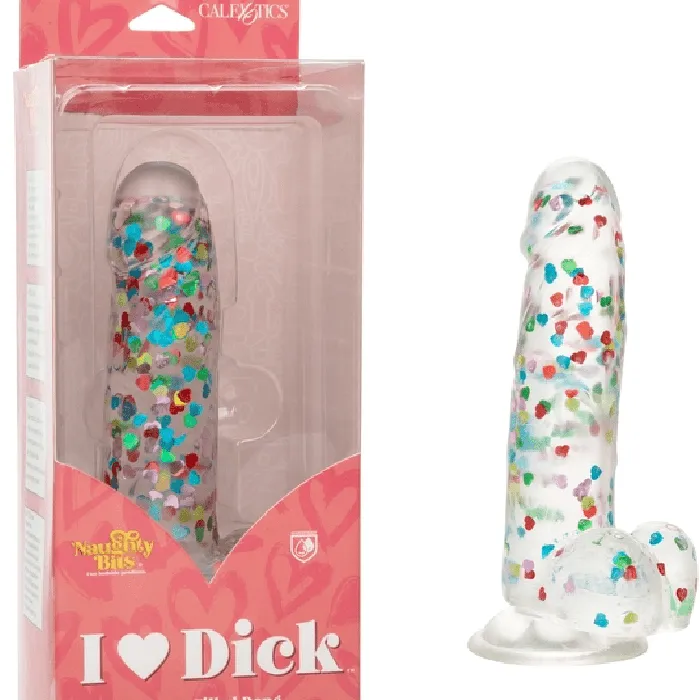I Love Dick Heart Shaped Confetti 8 Inch Dildo CalExotics Dildos