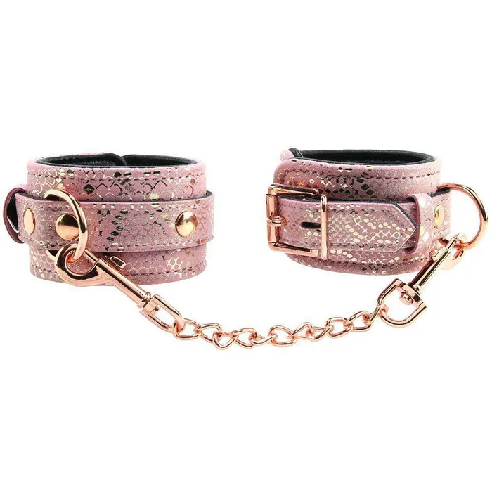 Microfiber Snake Print Wrist Restraints Pink W Leather Lining Spartacus Restraints Microfiber Snake Print Wrist Restraints Pink W Leather Lining Spartacus Restraints