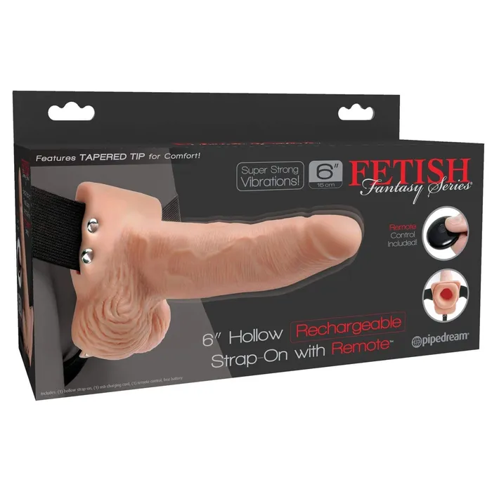 Pipedream Products Female Sex Toys Fetish Fantasy Series Vibrating 6 Inch Hollow Rechargeable StrapOn with Remote Vanilla