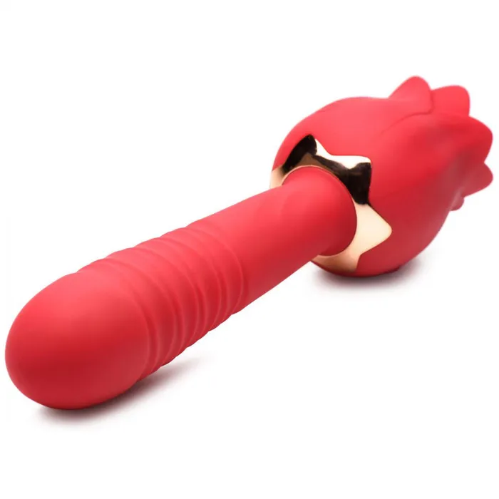 Vibrators XR Brands inmi Bloomgasm Racy Rose Thrust And Lick Vibrator Red