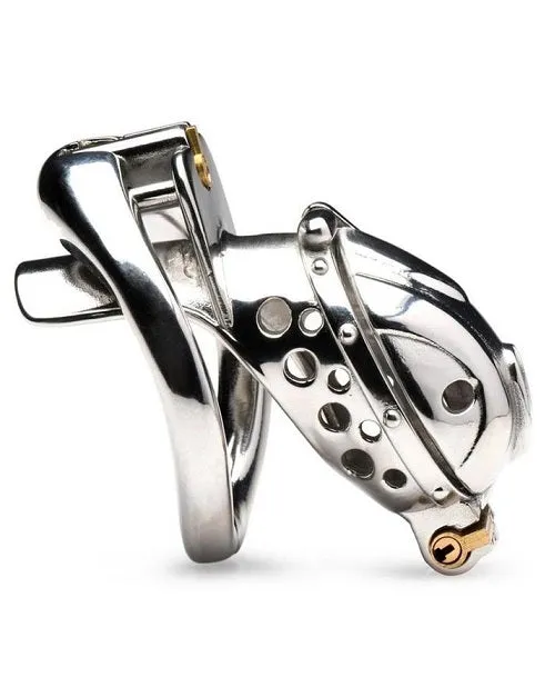 XR Brands Master Series Entrapment Deluxe Locking Chastity Cage Silver Male Sex Toys XR Brands Master Series Entrapment Deluxe Locking Chastity Cage Silver Male Sex Toys