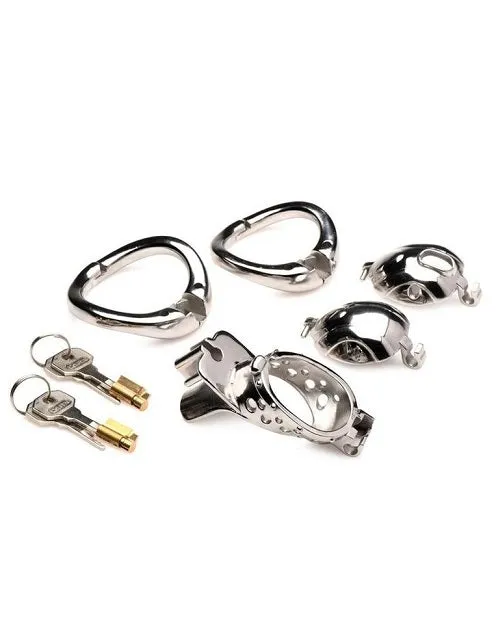 XR Brands Master Series Entrapment Deluxe Locking Chastity Cage Silver Male Sex Toys