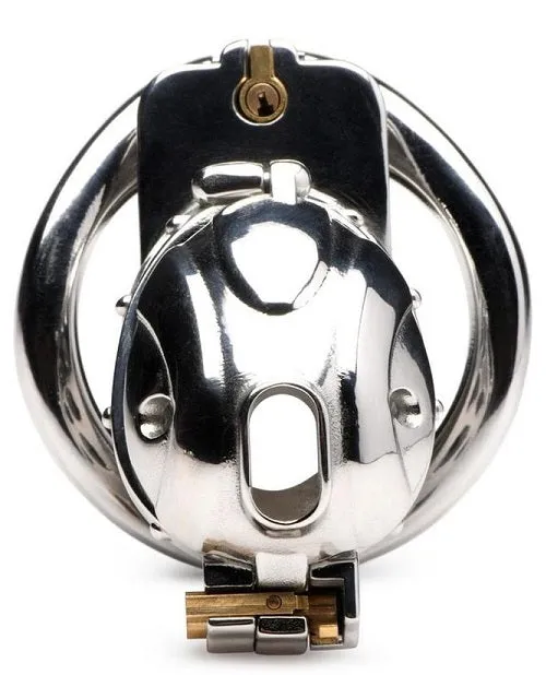 XR Brands Master Series Entrapment Deluxe Locking Chastity Cage Silver Male Sex Toys