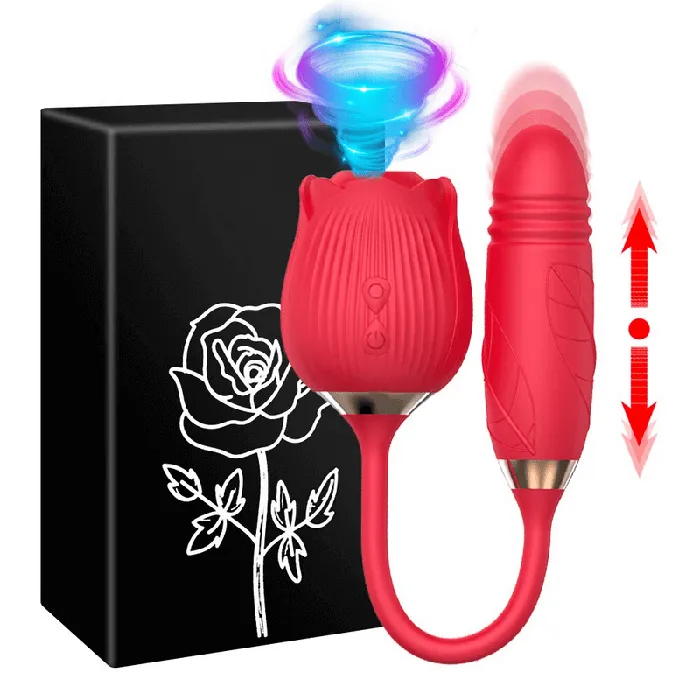 2in1 Clit Suction and Vaginal Telescopic Vibrator 10speed Roseshaped Vibrator Womens Sex Toys EVEs SECRETS Vibrators