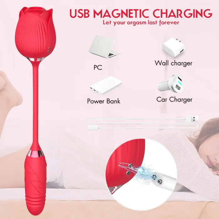 2in1 Clit Suction and Vaginal Telescopic Vibrator 10speed Roseshaped Vibrator Womens Sex Toys EVEs SECRETS Vibrators