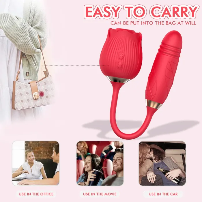 2in1 Clit Suction and Vaginal Telescopic Vibrator 10speed Roseshaped Vibrator Womens Sex Toys EVEs SECRETS Vibrators