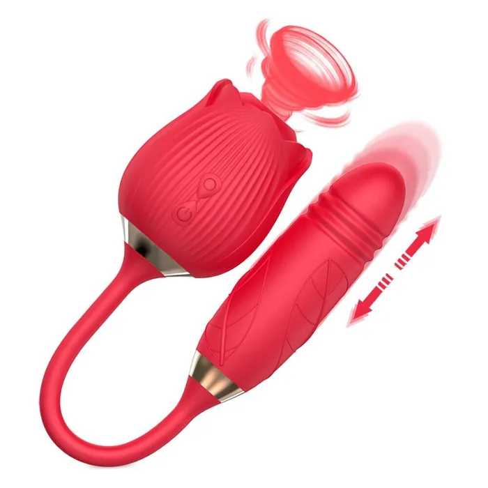 2in1 Clit Suction and Vaginal Telescopic Vibrator 10speed Roseshaped Vibrator Womens Sex Toys EVEs SECRETS Vibrators