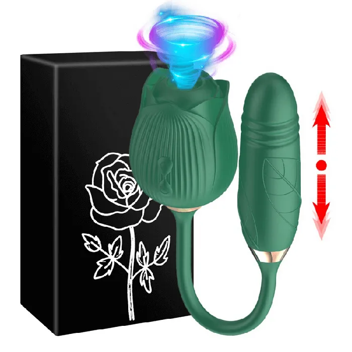2in1 Clit Suction and Vaginal Telescopic Vibrator 10speed Roseshaped Vibrator Womens Sex Toys EVEs SECRETS Vibrators