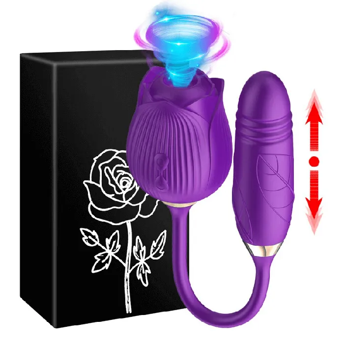 2in1 Clit Suction and Vaginal Telescopic Vibrator 10speed Roseshaped Vibrator Womens Sex Toys EVEs SECRETS Vibrators