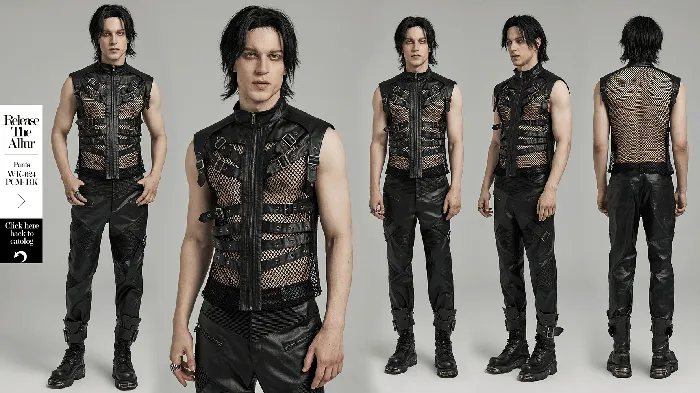 Bold Zippered Black Leather Punk Vest with Mesh Back EVEs SECRETS Restraints