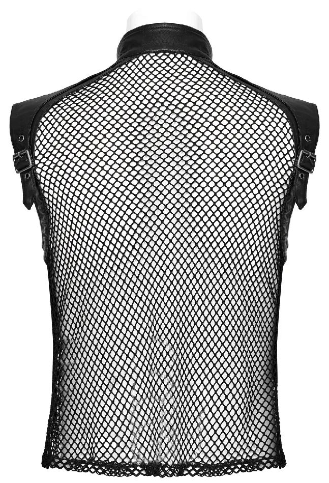 Bold Zippered Black Leather Punk Vest with Mesh Back EVEs SECRETS Restraints