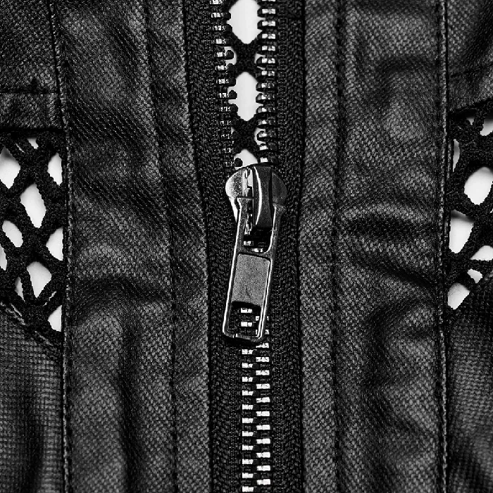 Bold Zippered Black Leather Punk Vest with Mesh Back EVEs SECRETS Restraints
