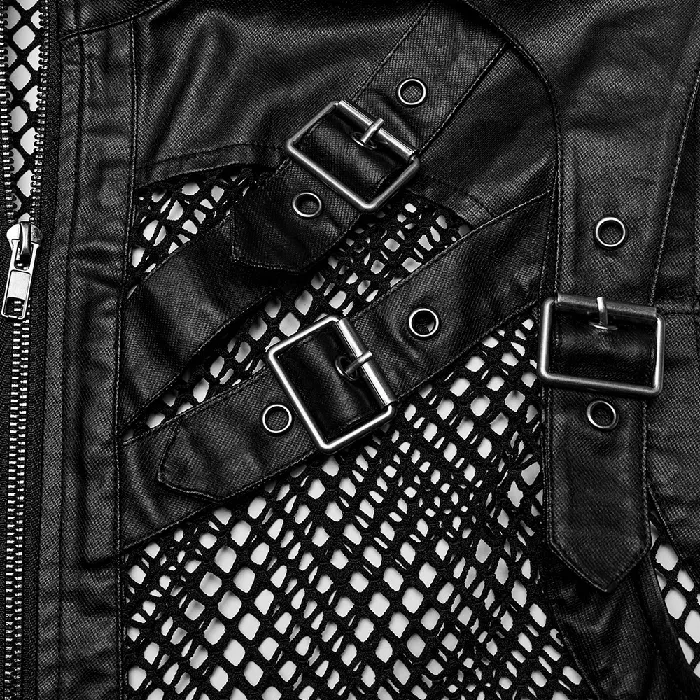 Bold Zippered Black Leather Punk Vest with Mesh Back EVEs SECRETS Restraints