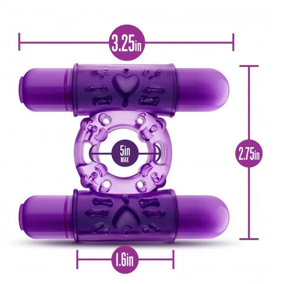 Couples Blush Novelties PLAY WITH ME DOUBLE PLAY DUAL VIBRATING COCK RING with 2 Purple Bullet Vibrators