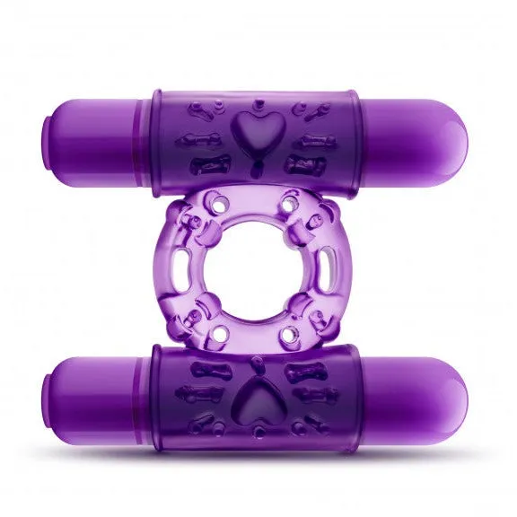 Couples Blush Novelties PLAY WITH ME DOUBLE PLAY DUAL VIBRATING COCK RING with 2 Purple Bullet Vibrators