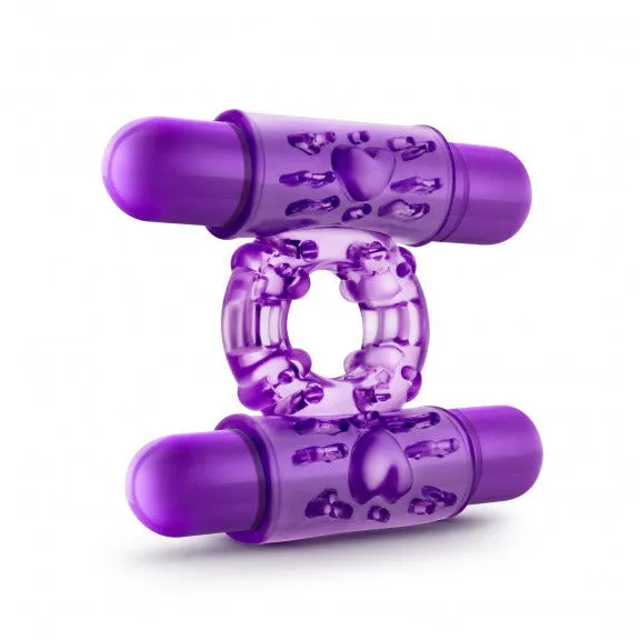 Couples Blush Novelties PLAY WITH ME DOUBLE PLAY DUAL VIBRATING COCK RING with 2 Purple Bullet Vibrators