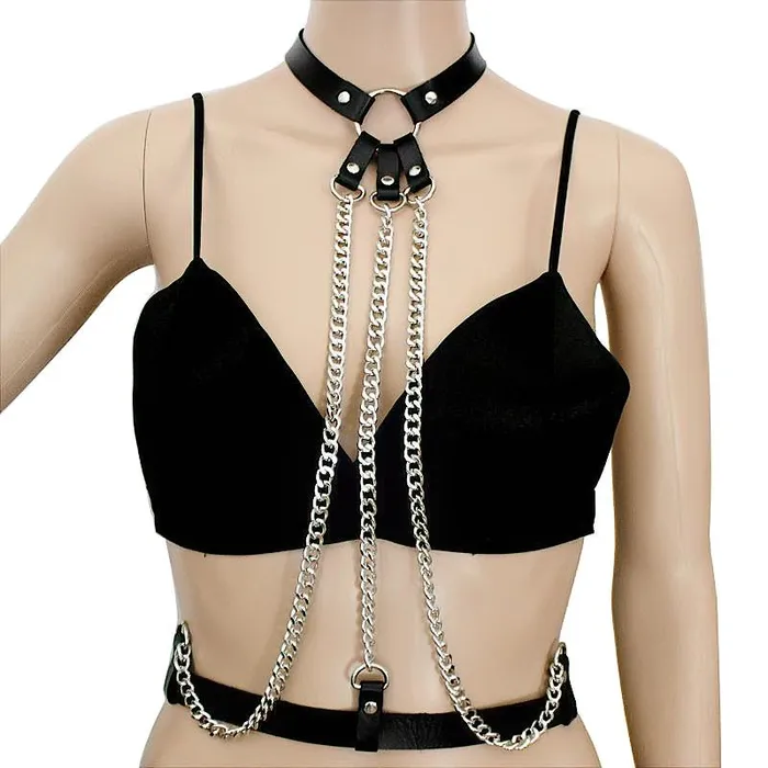 EVEs SECRETS Ladies Leather Straps Body Suspenders with Chains Fetish Style Body Harness Accessories Female Sex Toys