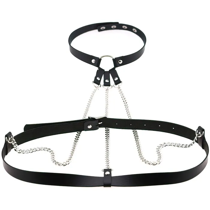 EVEs SECRETS Ladies Leather Straps Body Suspenders with Chains Fetish Style Body Harness Accessories Female Sex Toys