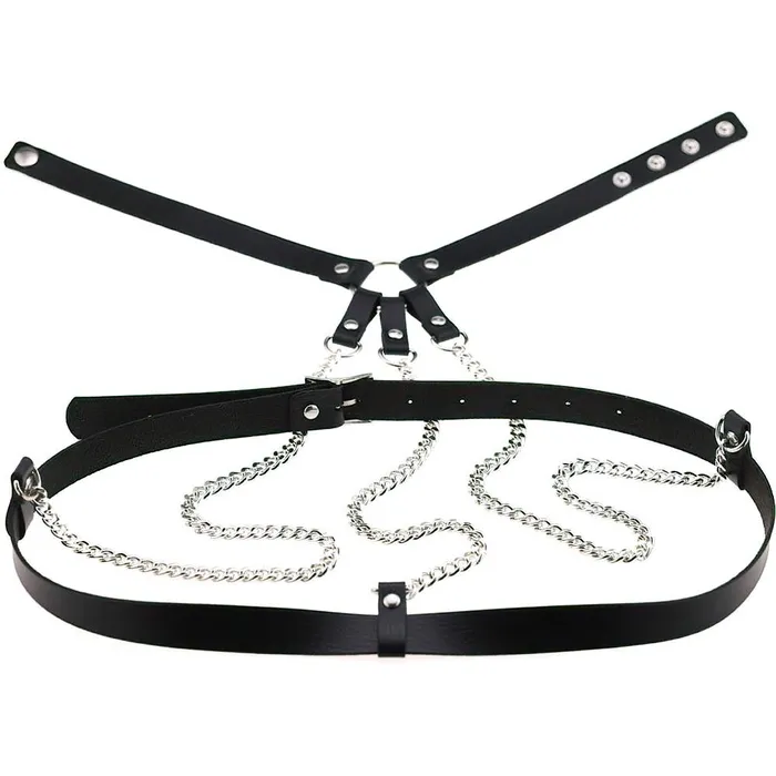 EVEs SECRETS Ladies Leather Straps Body Suspenders with Chains Fetish Style Body Harness Accessories Female Sex Toys
