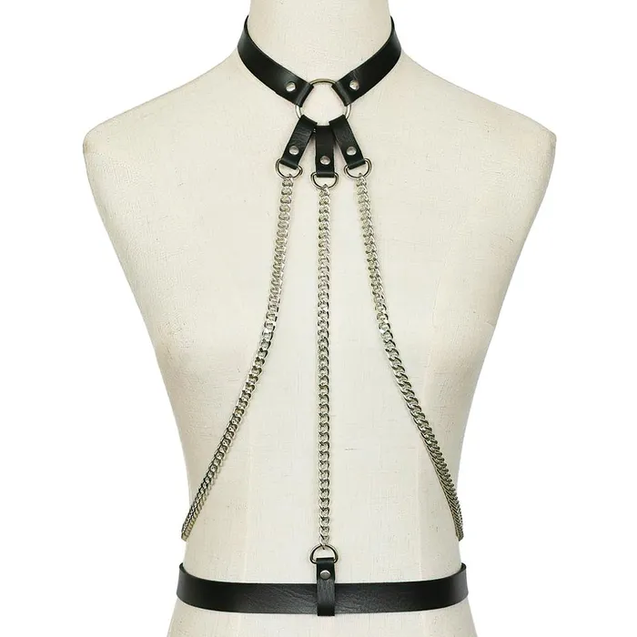EVEs SECRETS Ladies Leather Straps Body Suspenders with Chains Fetish Style Body Harness Accessories Female Sex Toys