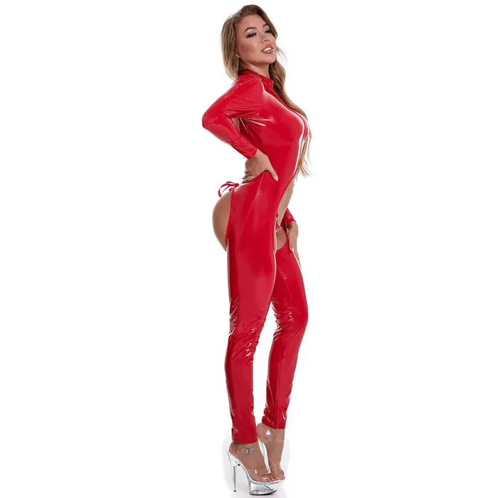 EVEs SECRETS Male Sex Toys Womens Sexy Crotchless Catsuit with Open Butt LaceUp Back Skinny Outfits
