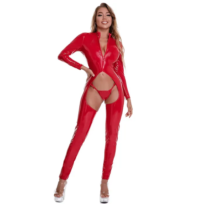 EVEs SECRETS Male Sex Toys Womens Sexy Crotchless Catsuit with Open Butt LaceUp Back Skinny Outfits