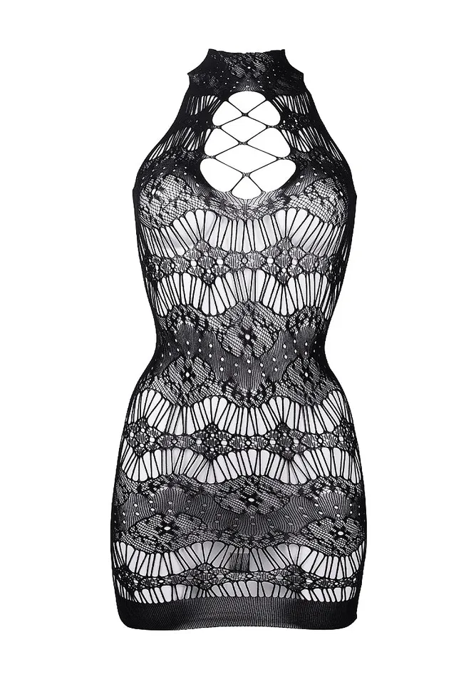 Le Desir Bliss Lingerie CRISS CROSS NECK WITH LACE PATTERN MINI DRESS Black Le Desir Bliss Lingerie Female Sex Toys