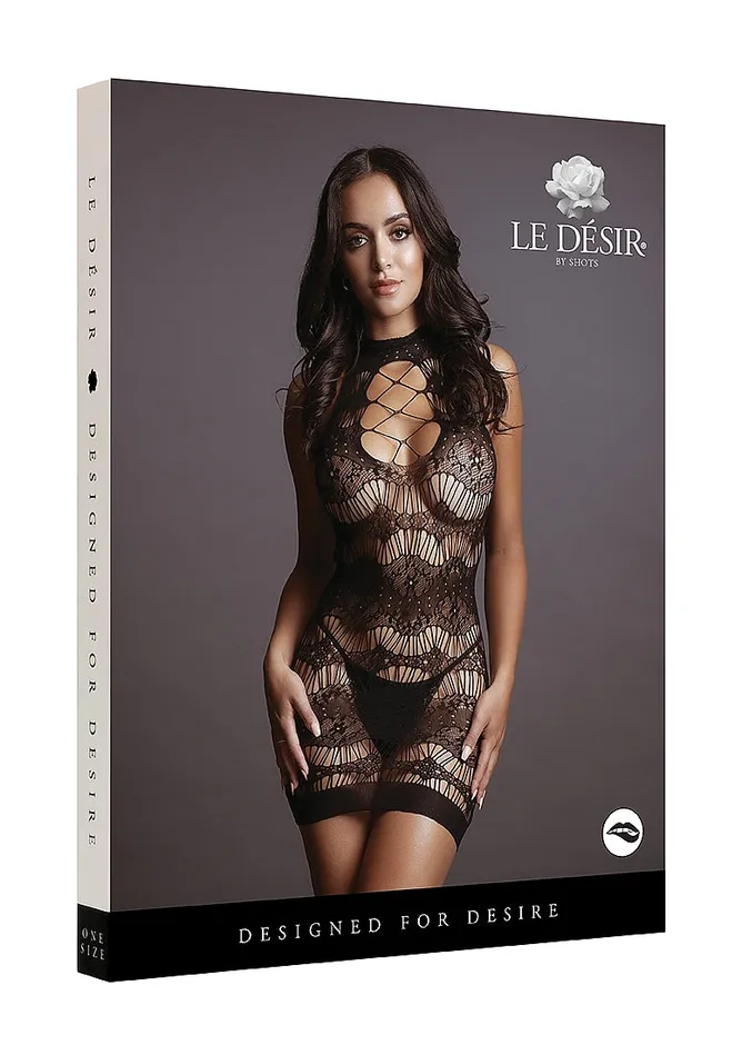 Le Desir Bliss Lingerie CRISS CROSS NECK WITH LACE PATTERN MINI DRESS Black Le Desir Bliss Lingerie Female Sex Toys