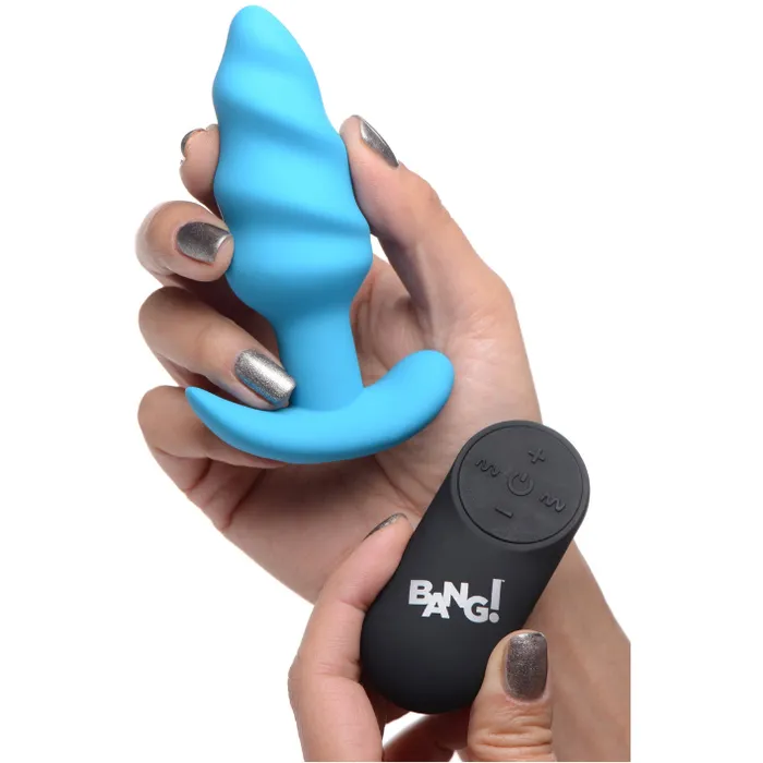 Male Sex Toys XR Brands Bang 21x Silicone Swirl Plug With Remote Blue Male Sex Toys XR Brands Bang 21x Silicone Swirl Plug With Remote Blue
