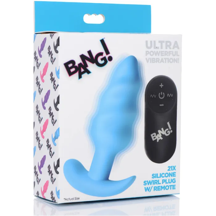 Male Sex Toys XR Brands Bang 21x Silicone Swirl Plug With Remote Blue Male Sex Toys XR Brands Bang 21x Silicone Swirl Plug With Remote Blue