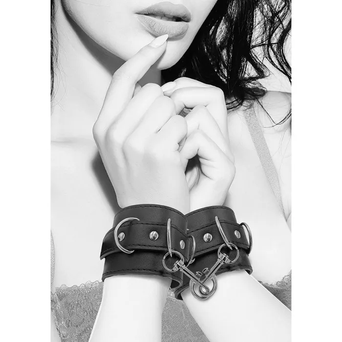 OUCH BLACK AND WHITE BONDED LEATHER WRIST OR ANKLE CUFFS SHOTS Restraints OUCH BLACK AND WHITE BONDED LEATHER WRIST OR ANKLE CUFFS SHOTS Restraints