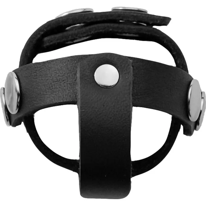 Spartacus Restraints Spartacus T Style Leather Cock and Ball Divider with Snap Closure Black