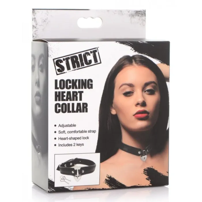 Strict Female Sex Toys Strict Locking Heart Collar with HeartShaped Lock Adjustable PU Leather 2 Keys Included
