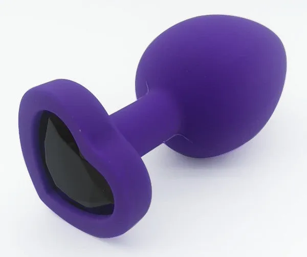 Anal AotoWholesale China Heart Shaped Purple Silicone Butt Plug with Black Gem Large Anal AotoWholesale China Heart Shaped Purple Silicone Butt Plug with Black Gem Large