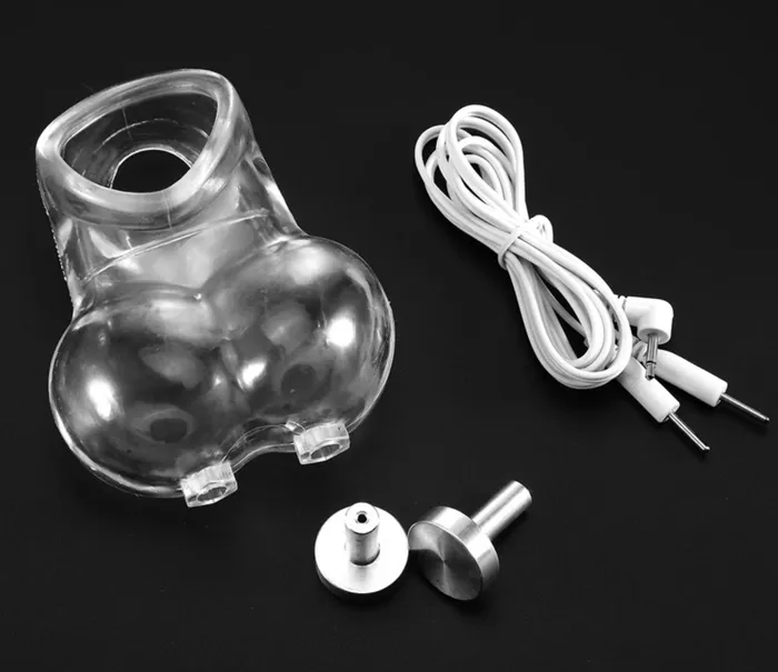 BallbustingToyscom Male Sex Toys Silicone Electric Shock Testicle Cage and Controller