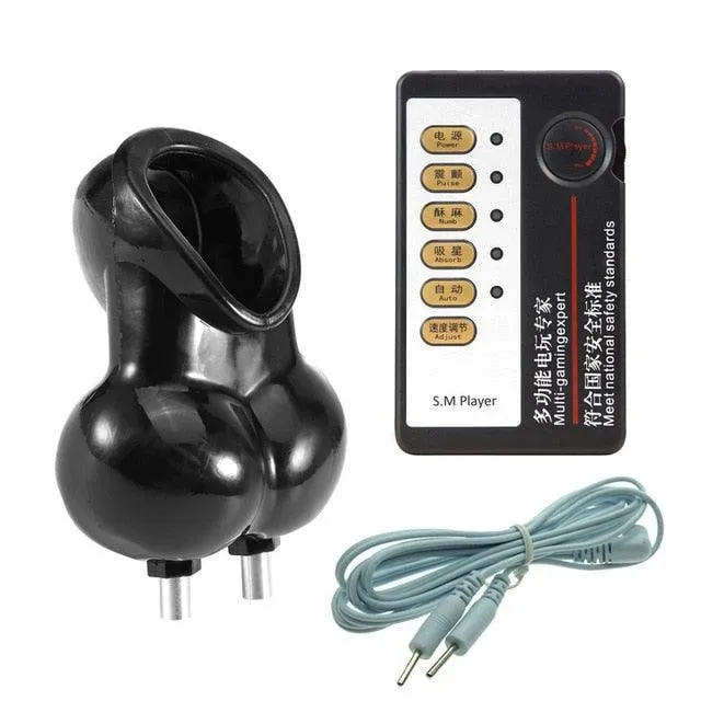 BallbustingToyscom Male Sex Toys Silicone Electric Shock Testicle Cage and Controller
