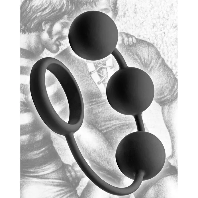 Male Sex Toys XR Brands Tom of Finland Silicone Cock Ring with 3 Weighted Balls