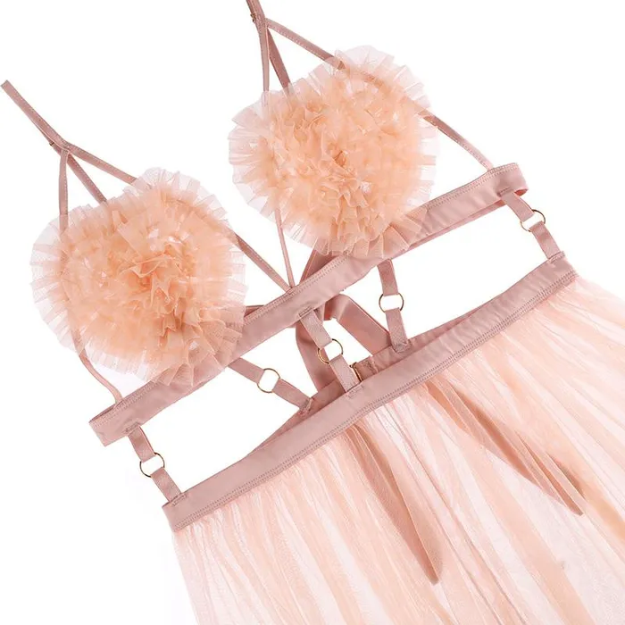 Thorn Feather Vibrators He Loves Me Not Pink Babydoll Set