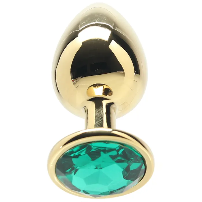 Anal Shots Toys Ouch Green Round Gem Gold Plug in Medium