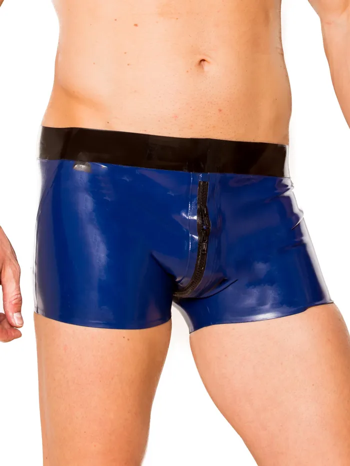 Blue Black Ultimate 2 Way Zip Latex Shorts HonourSkintwocom Anal