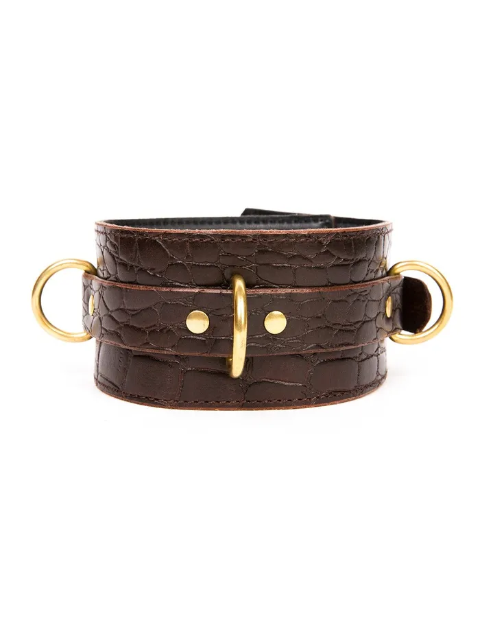 Brown Embossed Leather Collar HonourSkintwocom Restraints