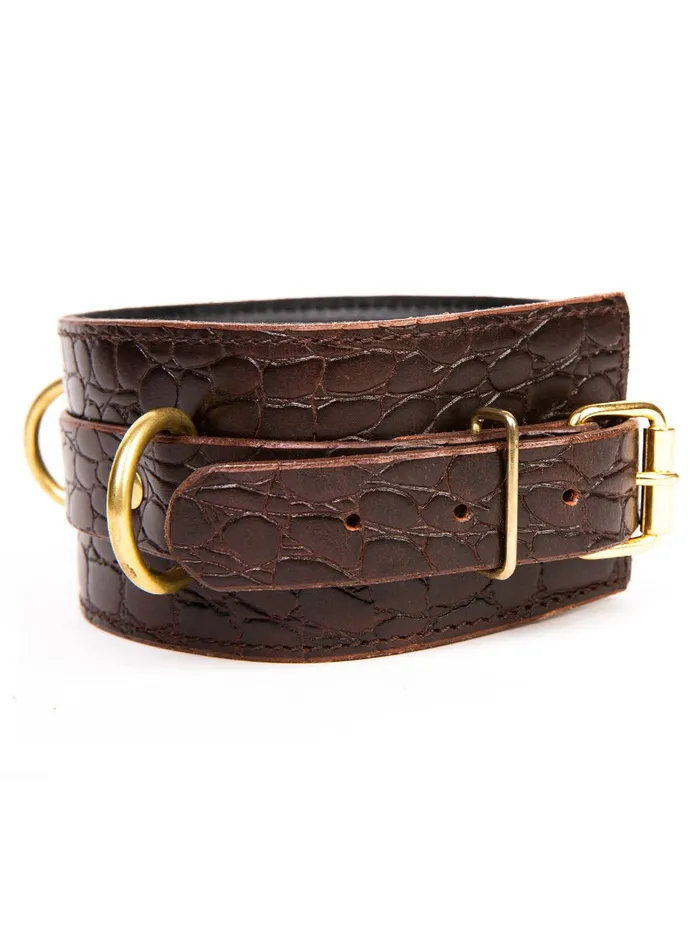 Brown Embossed Leather Collar HonourSkintwocom Restraints